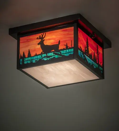 12" Square Hyde Park Deer Creek Flushmount - Image 1