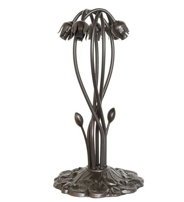 Every Meyda Tiffany item is a unique handcrafted work of art. Natural variations in the wide array of materials that we use to create each Meyda product make every item a masterpiece of its own. Photographs are a general representation of the product. Colors and designs will vary. Collection: Lily Finish: Mahogany Bronze Width: 8.00" Height: 16.00" Length: 8.00" Weight: 7.00 lb Number of Bulbs: 5 Maximum Wattage: 15.00 W Bulb Type: BA9/C7 Bulb Base: E12 Material: Zinc Country of Origin: CHINA Safety Rating: Dry