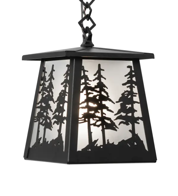 This stunning mini pendant features mesmerizing Pine Tree silhouettes that stand tall as the brilliant morning sun rises above the woodlands in the background. Beautiful ambient light is projected through a Clear Frosted Glass diffuser complemented with decorative accents and hardware featured in a Textured Black finish. The overall height ranges from 13 to 56 inches, as the chain can be easily adjusted in the field to meet your lighting requirements. The Tall Pines design is inspired by the Coconino National Forest in Arizona, to the Deschutes National Forest in Oregon, to the Ancient Bristlecone Pine Forest of California. Install these mini pendants in groups to create stunning design statements above bars, counters, and kitchen islands in residential and hospitality settings. The Tall Pines Pendant is included in our American-made, American-designed, handcrafted Nature Inspired Lighting Collection and manufactured in Yorkville, New York. UL and cUL listed for dry and damp locations. Collection: Tall Pines Finish: Textured Black Glass: Clear Frosted Glass Width: 10.00" Height: 13.00" Length: 7.00" Weight: 7.00 lb Number of Bulbs: 1 Maximum Wattage: 60.00 W Bulb Type: A19 Bulb Base: E26 Material: Steel Country of Origin: USA Safety Rating: Damp