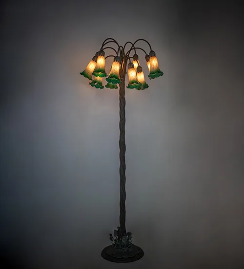 61" High Amber/Green Tiffany Pond Lily 12 Light Floor Lamp