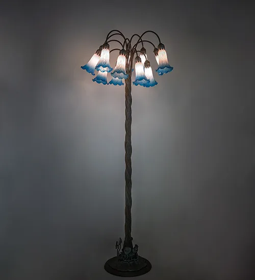 61" High Pink/Blue Tiffany Pond Lily 12 Light Floor Lamp