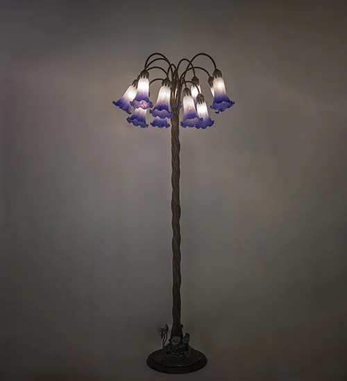 61" High Blue/White Tiffany Pond Lily 12 Light Floor Lamp