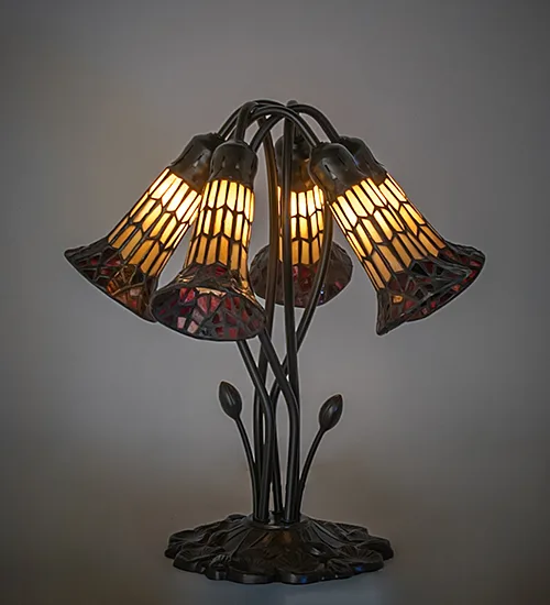 16" High Stained Glass Pond Lily 5 Light Table Lamp