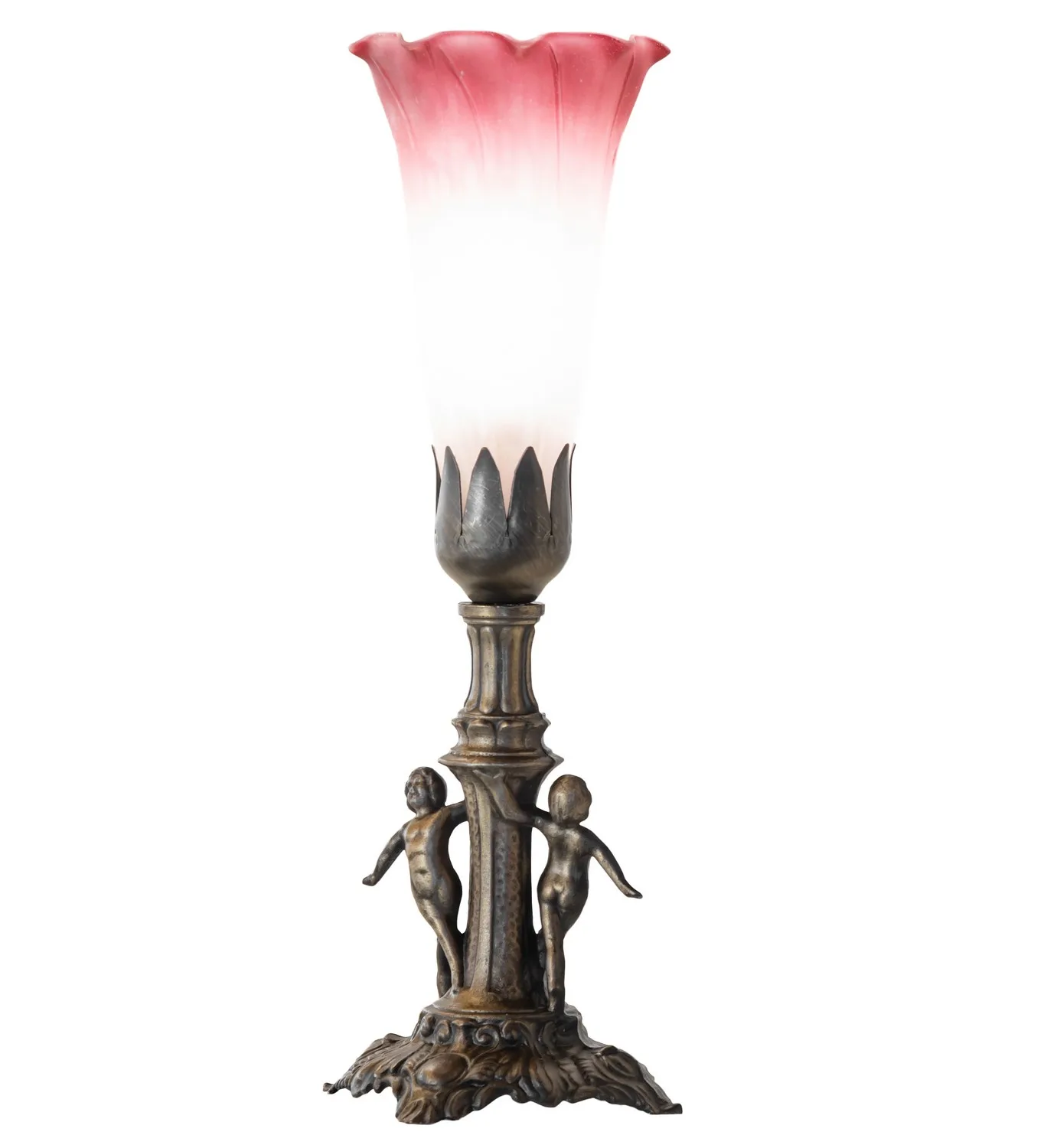 Pink/White One Light Mini Lamp in Antique Brass