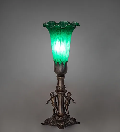 11" High Green Tiffany Pond Lily Maidens Mini Lamp