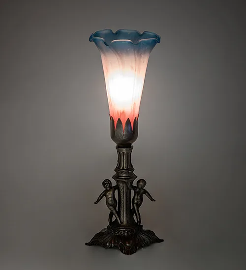 11" High Pink/Blue Tiffany Pond Lily Maidens Mini Lamp