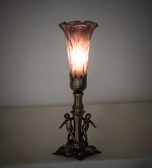 11" High Purple Iridescent Tiffany Pond Lily Maidens Mini Lamp