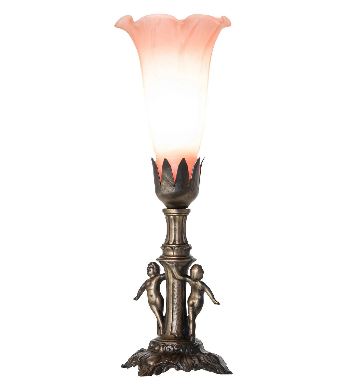 Pink One Light Mini Lamp in Antique Brass