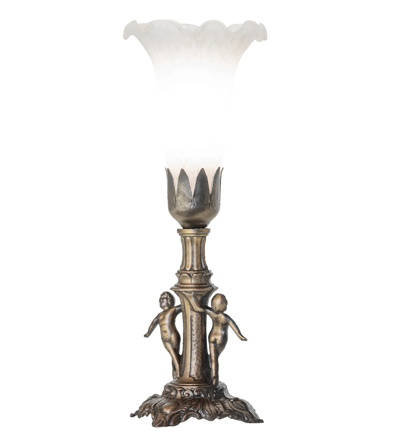 White One Light Mini Lamp in Antique Brass