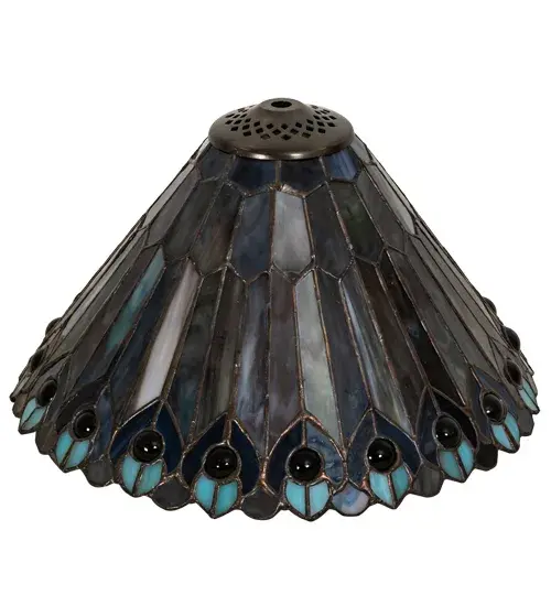 12" Wide Tiffany Jeweled Peacock Shade - Image 3