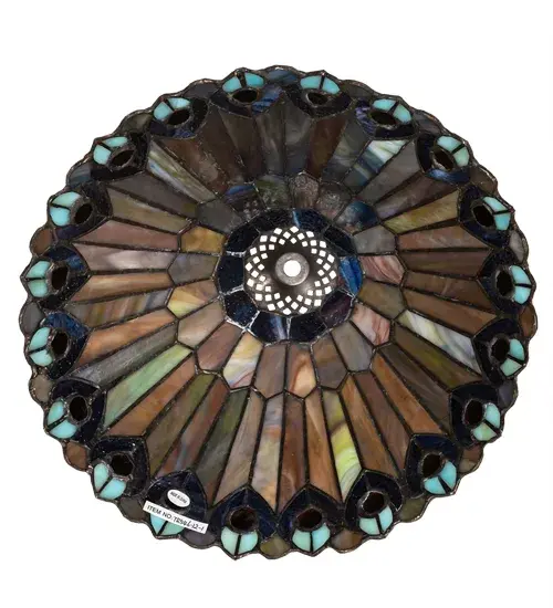12" Wide Tiffany Jeweled Peacock Shade - Image 4
