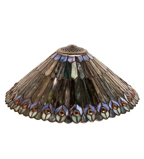 17" Wide Tiffany Jeweled Peacock Shade - Image 3