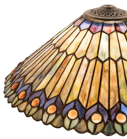 17" Wide Tiffany Jeweled Peacock Shade - Image 5