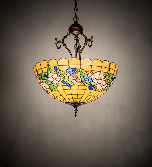 20" Wide Tiffany Pansy Inverted Pendant