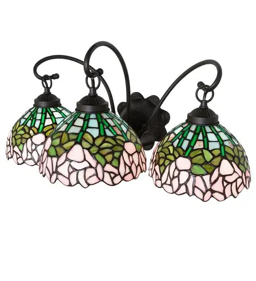 22" Wide Tiffany Cabbage Rose 3 Light Wall Sconce - Image 4