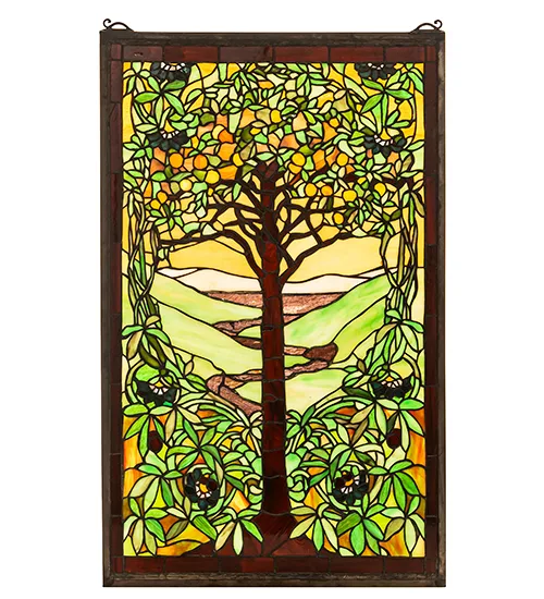 18" Wide X 29" High Tiffany Tree of Life Stained Glass Window