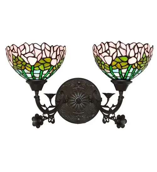 19" Wide Tiffany Cabbage Rose 2 Light Wall Sconce - Image 5