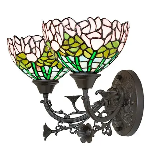 19" Wide Tiffany Cabbage Rose 2 Light Wall Sconce - Image 8