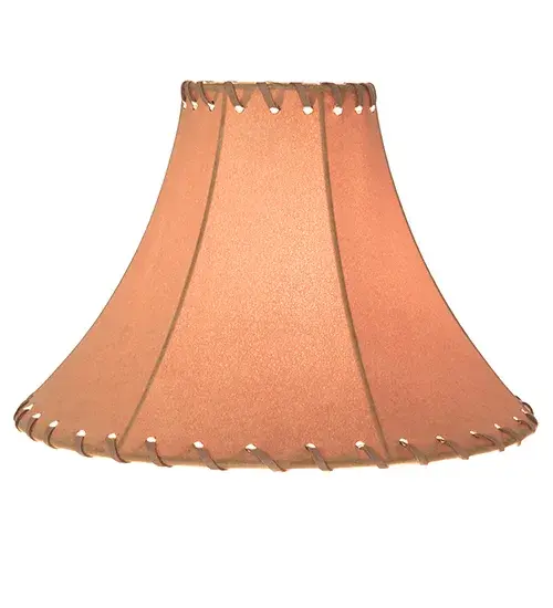 This handsome Dark Tan Faux Leather lamp shade is trimmed with leather like lacings. The shade has a spider for use on a small lamp - alternate view