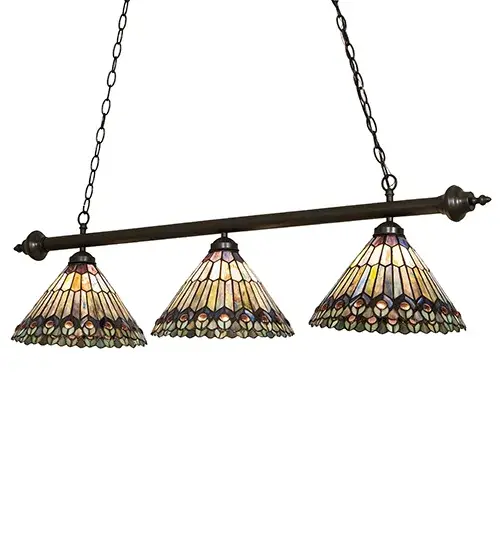 47" Long Tiffany Jeweled Peacock 3 Light Island Pendant - Image 2