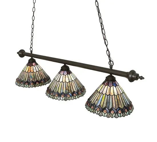 47" Long Tiffany Jeweled Peacock 3 Light Island Pendant - Image 4