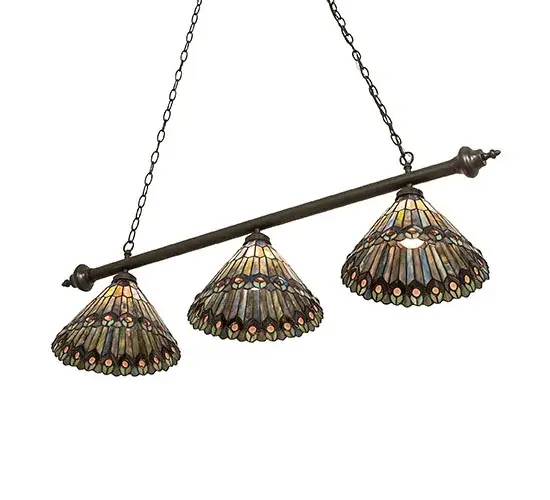 47" Long Tiffany Jeweled Peacock 3 Light Island Pendant - Image 6