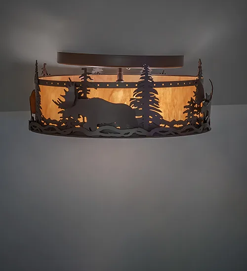 18" Wide Moose at Dusk Flushmount