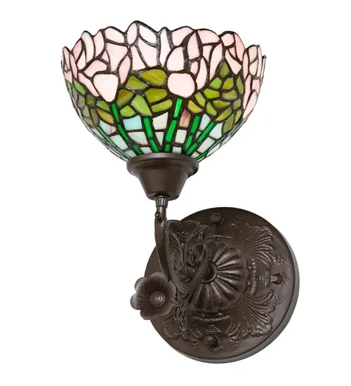 8" Wide Tiffany Cabbage Rose Wall Sconce - Image 2