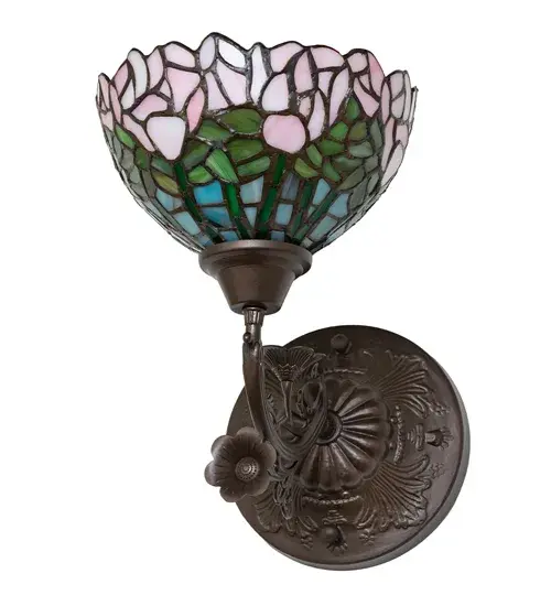 8" Wide Tiffany Cabbage Rose Wall Sconce - Image 3