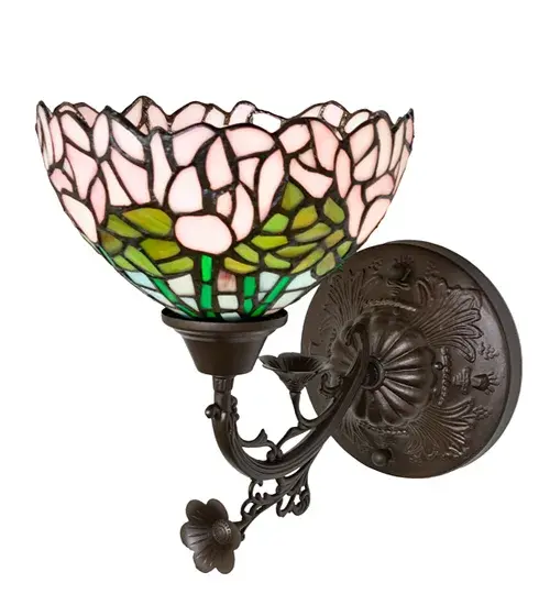 8" Wide Tiffany Cabbage Rose Wall Sconce - Image 4