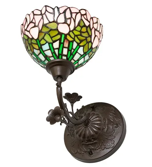8" Wide Tiffany Cabbage Rose Wall Sconce - Image 6