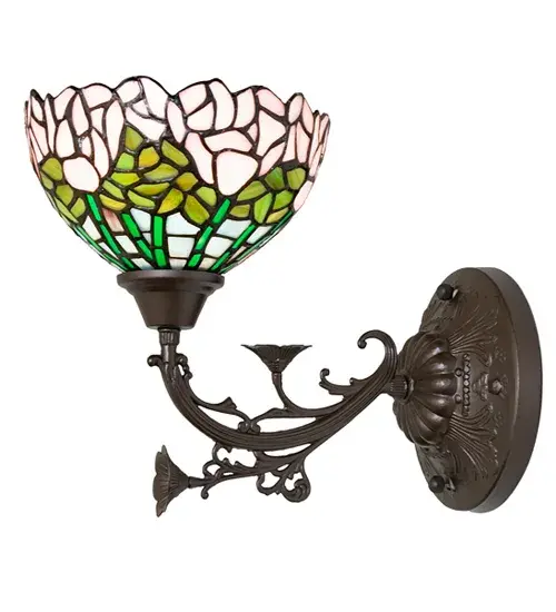 8" Wide Tiffany Cabbage Rose Wall Sconce - Image 8