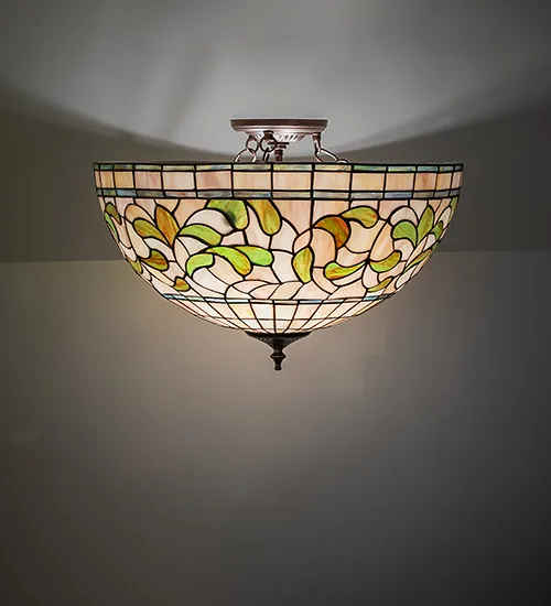 20" Wide Tiffany Turning Leaf Semi-Flushmount