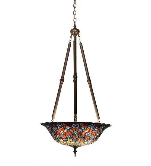 24"W Tiffany Peacock Feather Inverted Pendant - Image 5