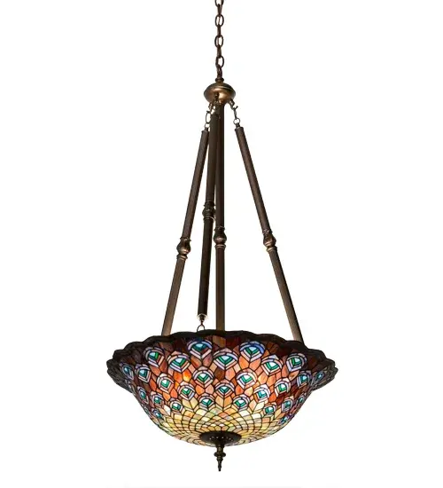 24"W Tiffany Peacock Feather Inverted Pendant - Image 6