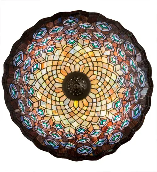 24"W Tiffany Peacock Feather Inverted Pendant - Image 7