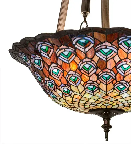 24"W Tiffany Peacock Feather Inverted Pendant - Image 8