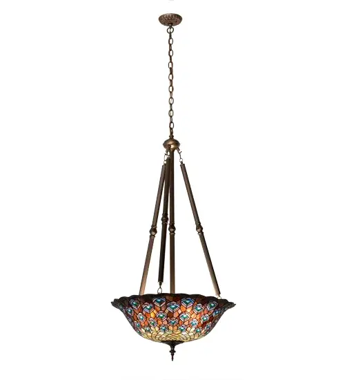 24"W Tiffany Peacock Feather Inverted Pendant - Image 10