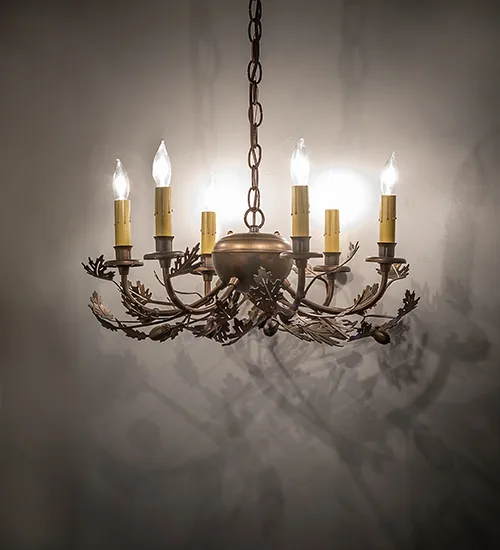 19" Oak Leaf & Acorn 6 Light Chandelier