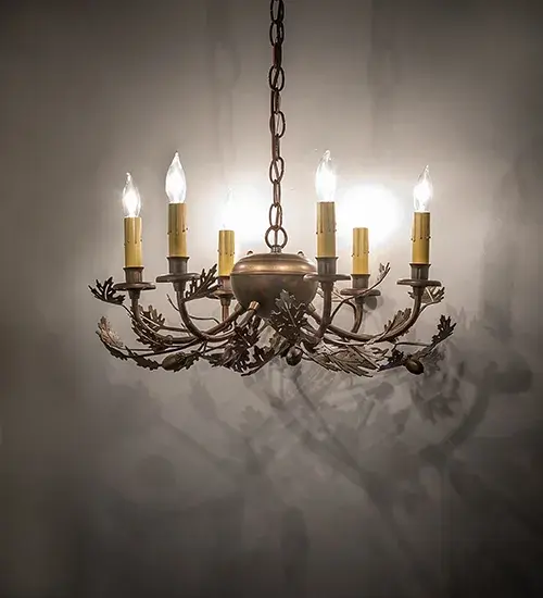 19" Oak Leaf & Acorn 6 Light Chandelier - Image 1