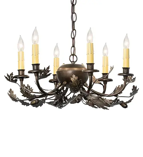 19" Oak Leaf & Acorn 6 Light Chandelier - Image 2