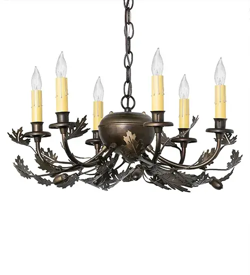 19" Oak Leaf & Acorn 6 Light Chandelier - Image 3