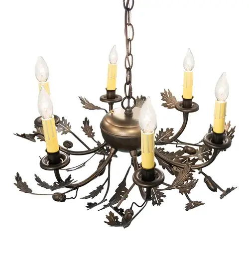 19" Oak Leaf & Acorn 6 Light Chandelier - Image 4