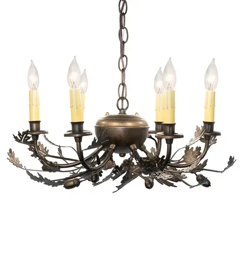 19" Oak Leaf & Acorn 6 Light Chandelier - Image 5