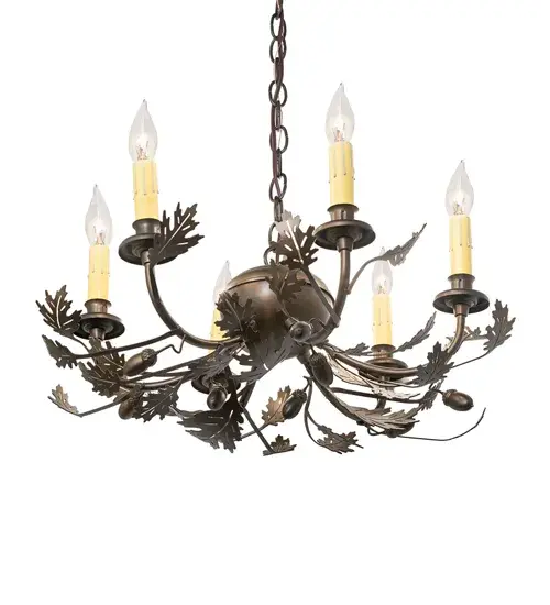 19" Oak Leaf & Acorn 6 Light Chandelier - Image 6