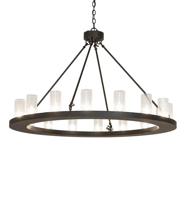 Blending an elegant style with a classic, distinguished look... The large Loxley chandelier is custom-crafted with 16 Clear Seeded Glass Cylindres and complemented with an Oil Rubbed Bronze finish. It is ideal for illuminating lobbies, conference rooms, entryways, and other large residential and commercial spaces. Overall height ranges from 34 to 151 inches as the chain can be adjusted in the field. This luxurious custom fixture is ideal for illuminating ballrooms, dining tables, lobbies, entryways, and other residential, hospitality, and commercial spaces throughout the US, including Arlington, Virginia, Omaha, Nebraska, and Sacramento, California. The Loxley Chandelier is featured in our American-made, American-designed, handcrafted Transitional Lighting Collection. This fixture is manufactured in Yorkville, New York. UL & cUL listed for dry and damp locations. Collection: Loxley Finish: Oil Rubbed Bronze Glass: Clear Seeded Glass Width: 48.00" Height: 34.00" Length: 48.00" Weight: 70.00 lb Number of Bulbs: 16 Maximum Wattage: 40.00 W Bulb Type: B11 Bulb Base: E26 Material: Steel Country of Origin: USA Safety Rating: Damp