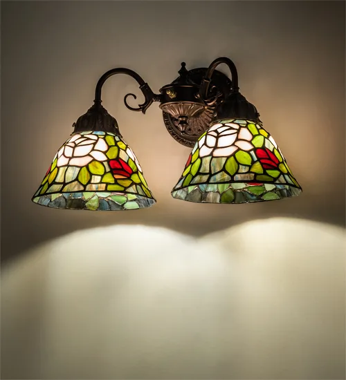 18" Wide Tiffany Rosebush 2 Light Wall Sconce