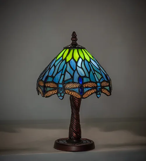 12" High Tiffany Hanginghead Dragonfly W/Mosaic Base Mini Lamp