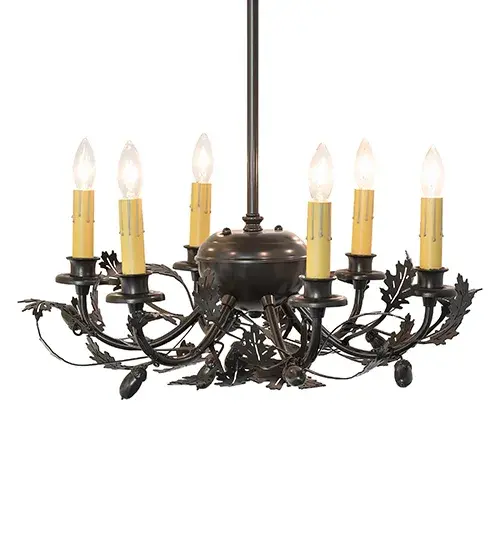 19" Wide Oak Leaf & Acorn 6 Light Chandelier - Image 2