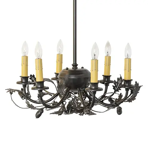 19" Wide Oak Leaf & Acorn 6 Light Chandelier - Image 3